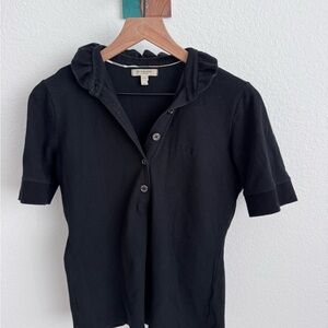 Burberry Black Short-Sleeve Polo with Ruffle Collar